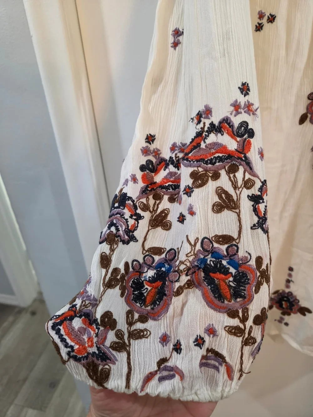 Free People Cream Long Sleeve Embroidered Boho Dress